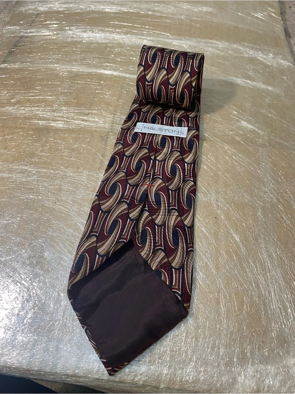 Halston Heritage Burgundy and Tan Geometric Silk Tie
